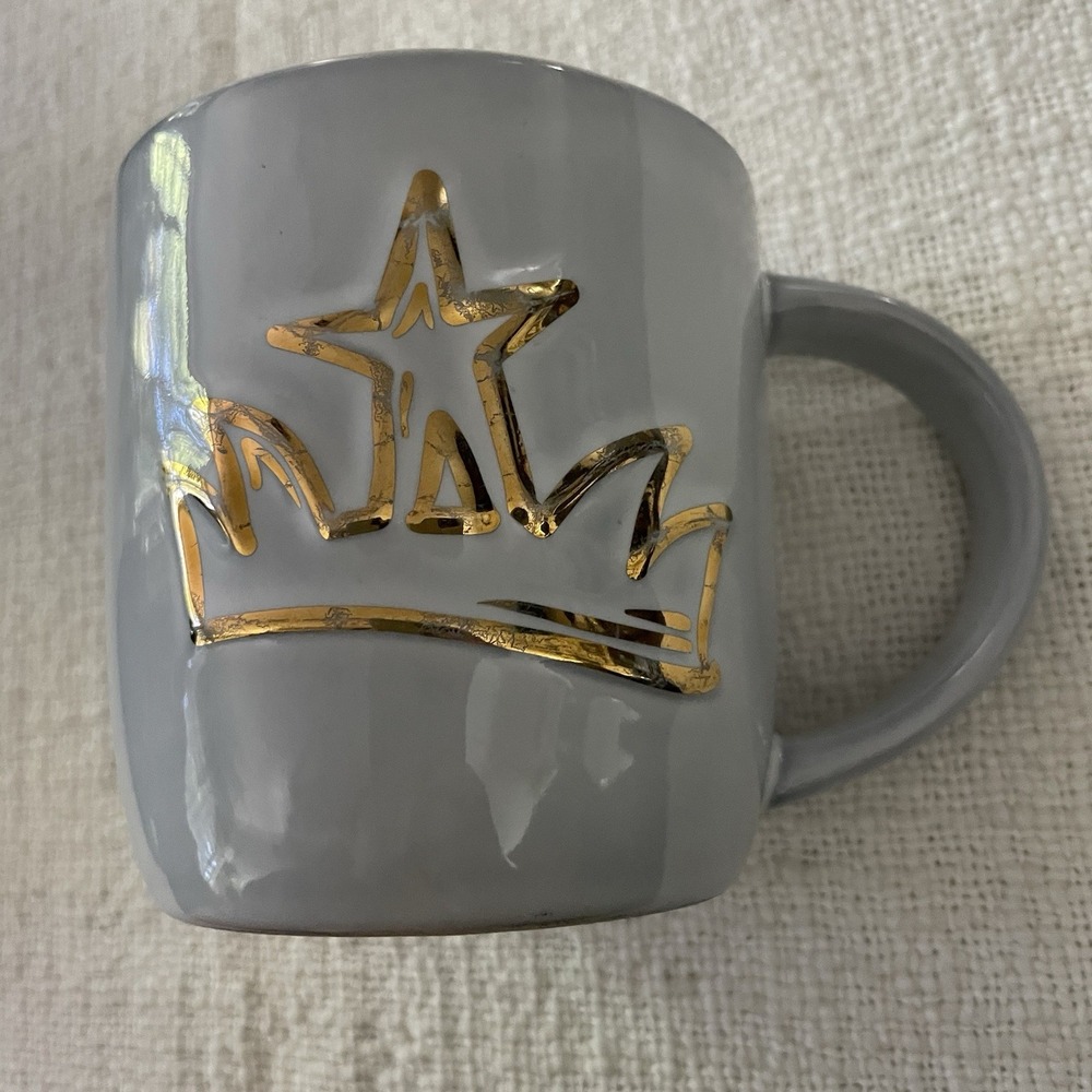 2016 Starbucks Anniversary Coffee Mug Siren Gold Raised Crown Star Gray 14 oz‎